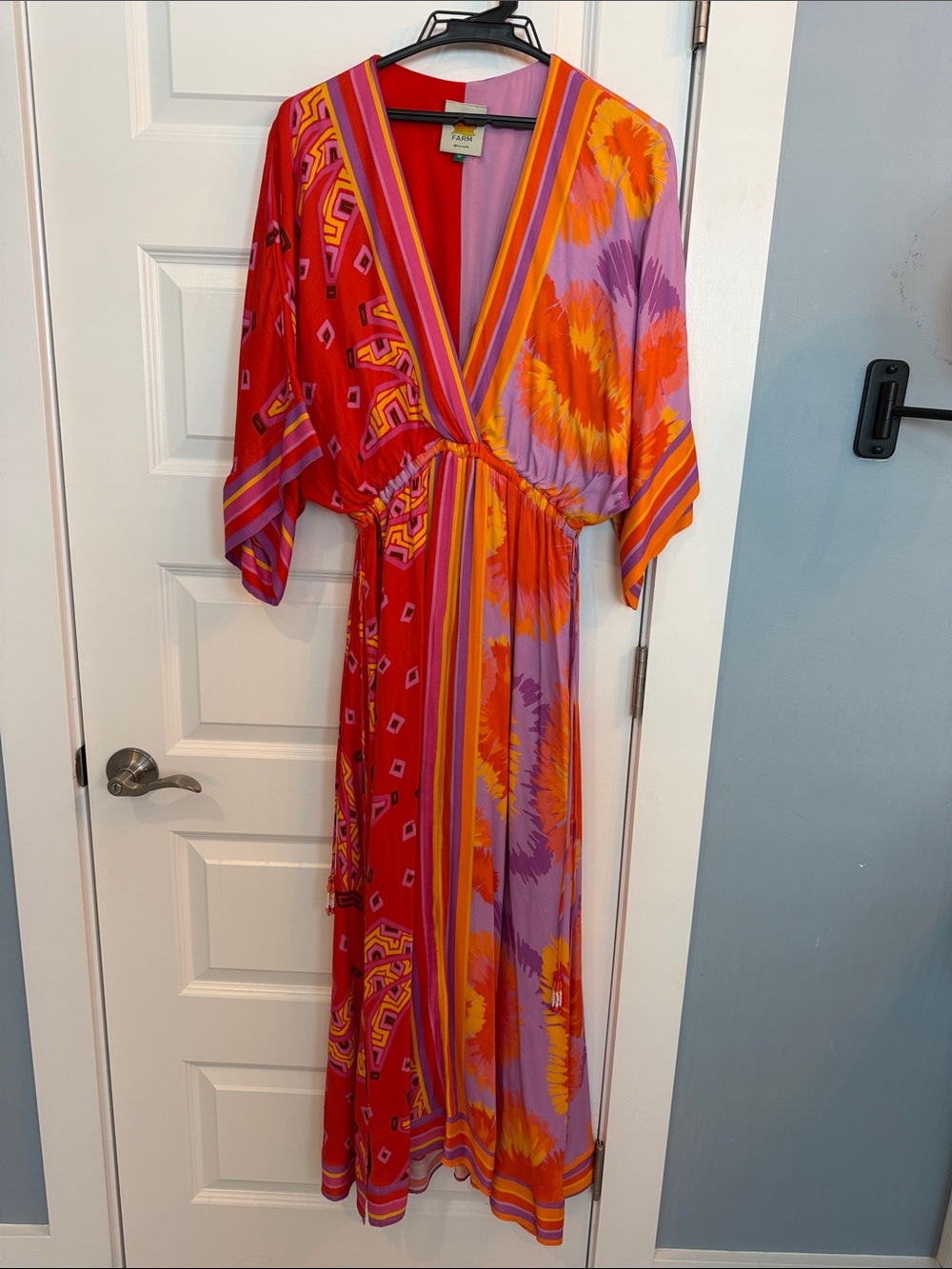 Boho Farm Rio silky Floral V-Neck Maxi Dress in Red & Purple